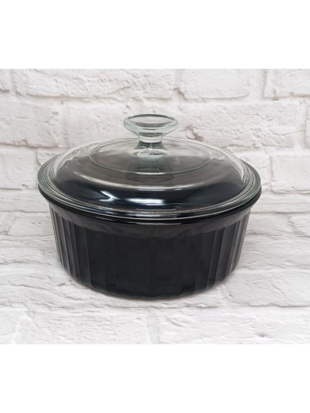 Corning Ware French Black Round 1.6L F-5-B Casserole Dish W/ Pyrex Lid Pyroceram